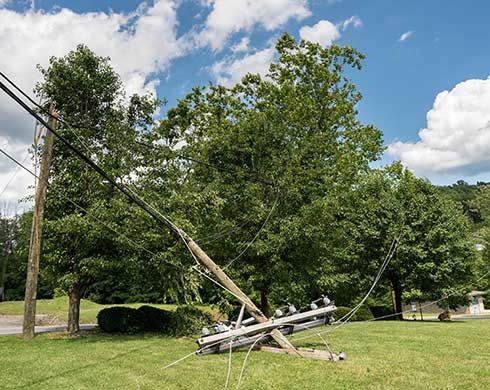 Fallen power lines causing a power outage